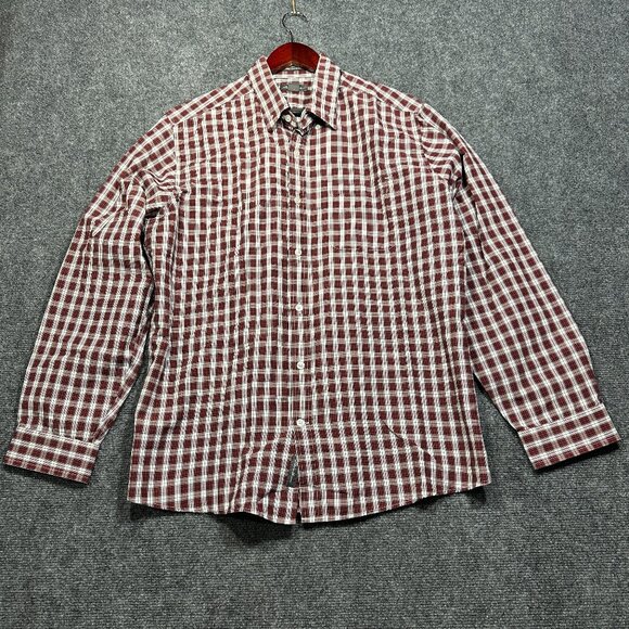 Eddie Bauer Shirt Mens Large Wrinkle Free Relaxed Fit Button Down Red Plaid - Picture 1 of 9